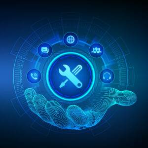 technical support icon in robotic hand customer help tech support customer service business and technology concept illustration vector e1735210066483