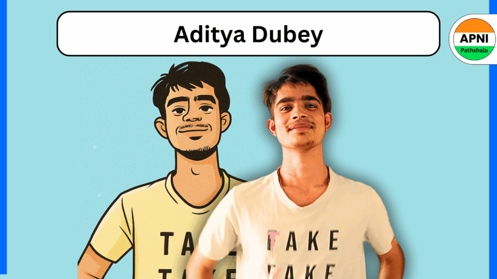 A side-by-side comparison of Aditya Dubey, featuring his comic portrayal next to a real-life image.