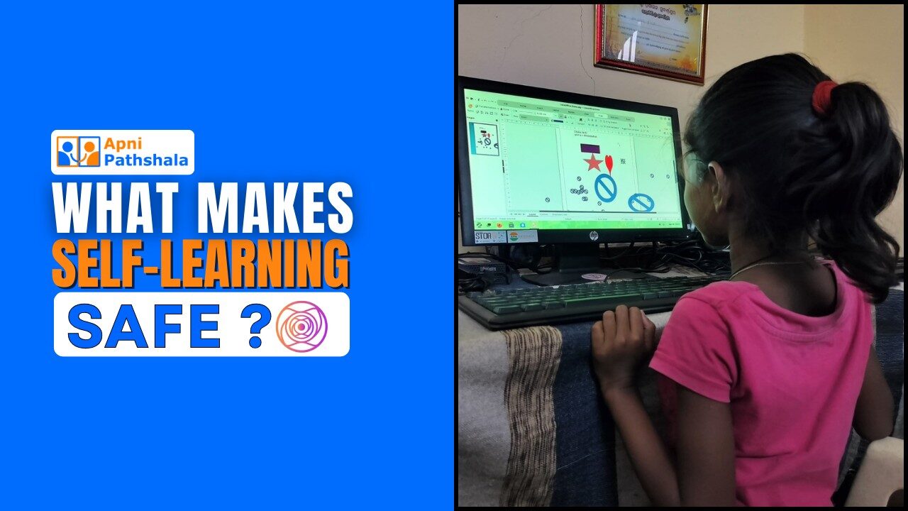 Child using a computer for self-learning on Apna PC, showing how Apni Prerna makes online learning safe and focused