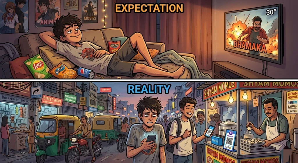 Expectation vs Reality: Movie night turns into a street food hunt.