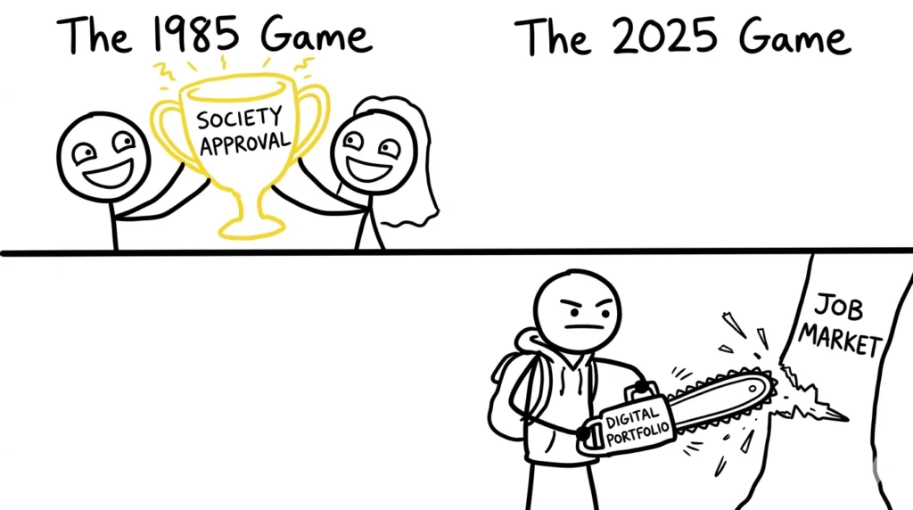 1985 degree-based career path vs 2025 digital portfolio skills in the job market