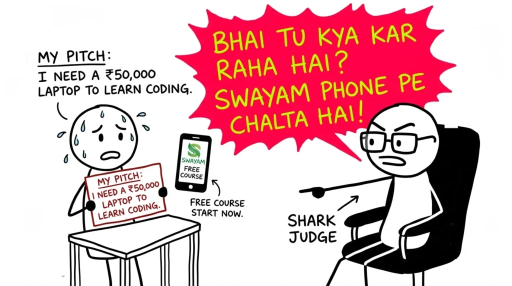 Student asking for laptop while free online courses available on phone