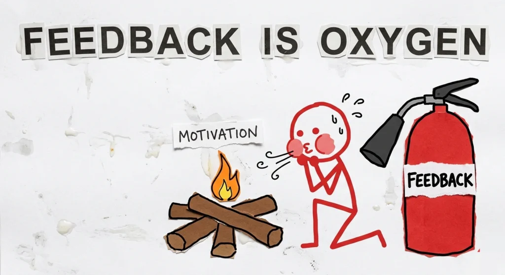 Motivation fading like fire while feedback acts as oxygen