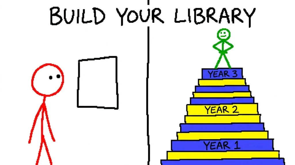 Progress ladder showing growth from year 1 to year 3 (build your library)