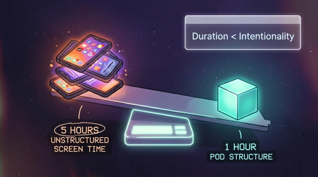 Comparison of unstructured screen time vs structured POD learning for better student outcomes
