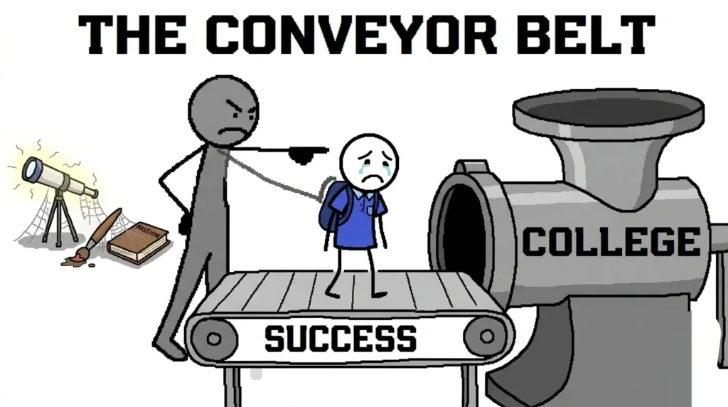 Traditional system forcing children into a fixed path of success and college