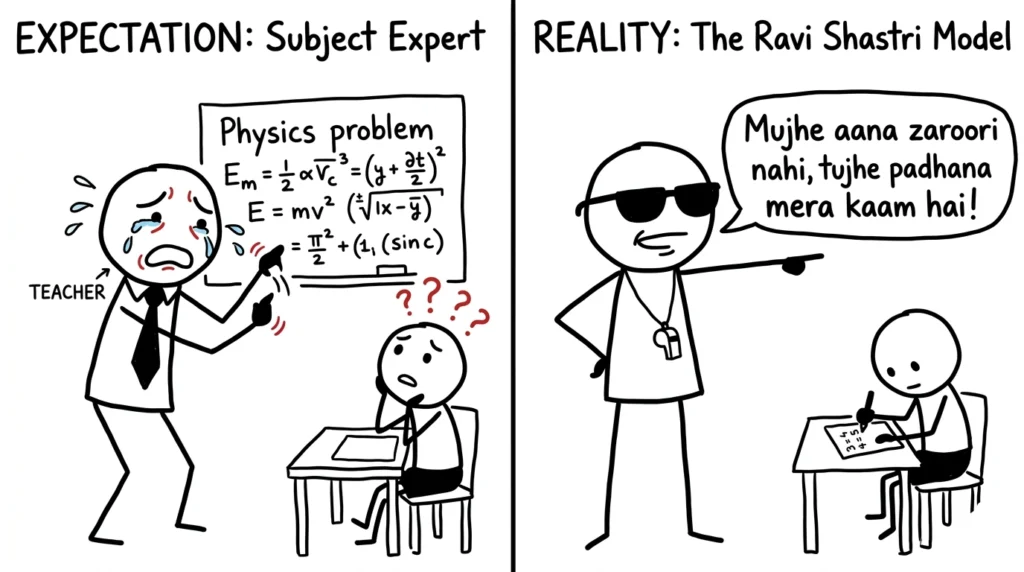 Teacher explaining complex physics, student confused about concepts