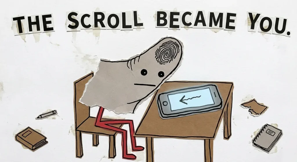 A student passively watching a screen showing the failure of online classes vs self learning