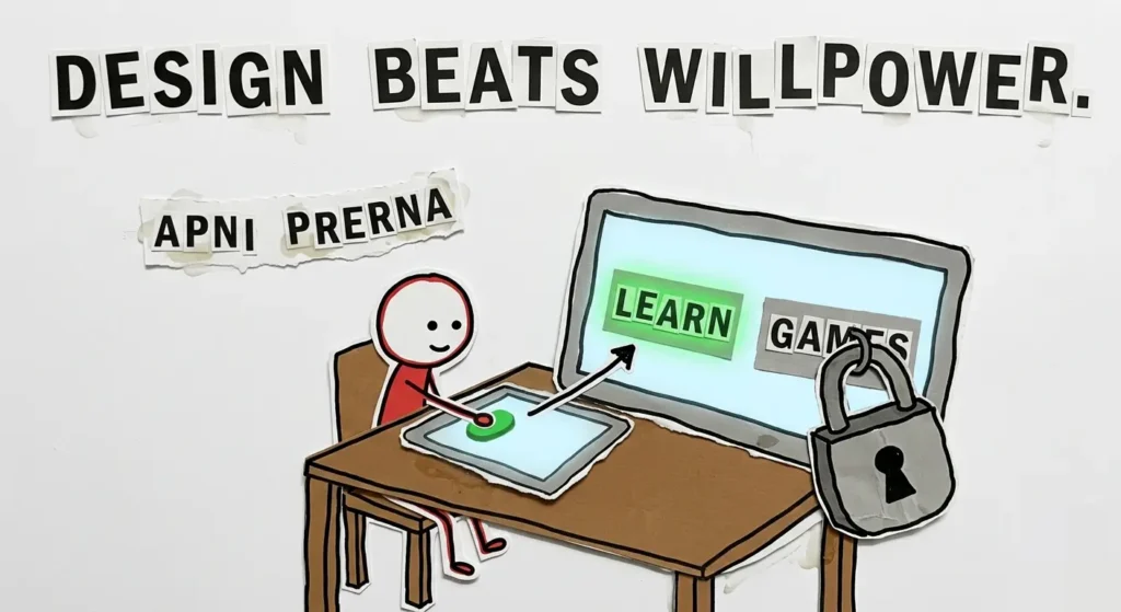 Student using Apni Prerna platform choosing learning over games through smart design