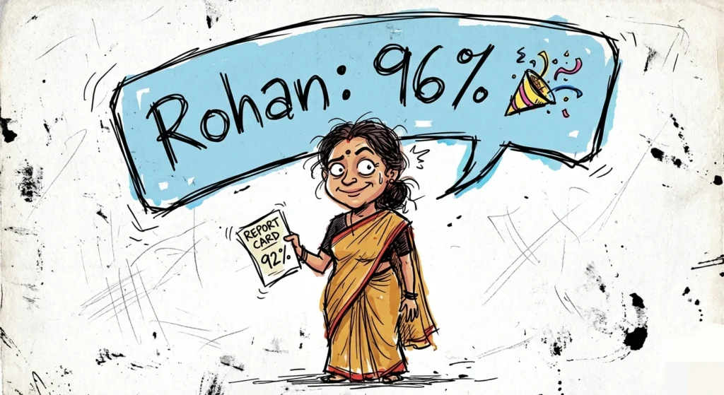 Mother comparing 92% marks with another student’s 96% result.