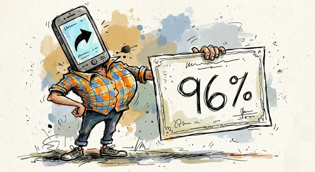 Smartphone-headed student showing marks but lacking real digital skills.