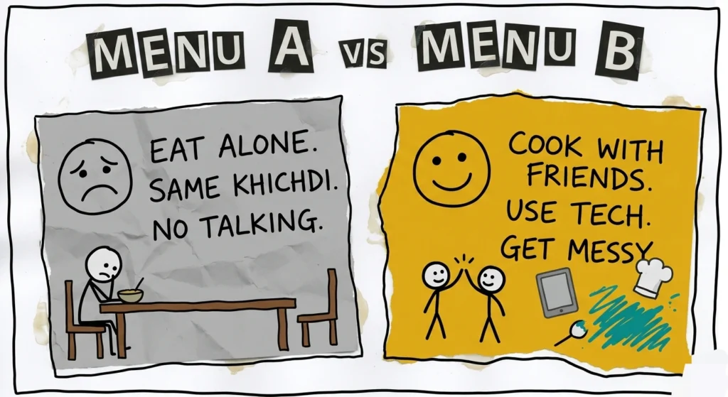 Traditional learning vs fun group learning.