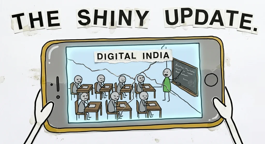 Digital India classroom shown on phone.