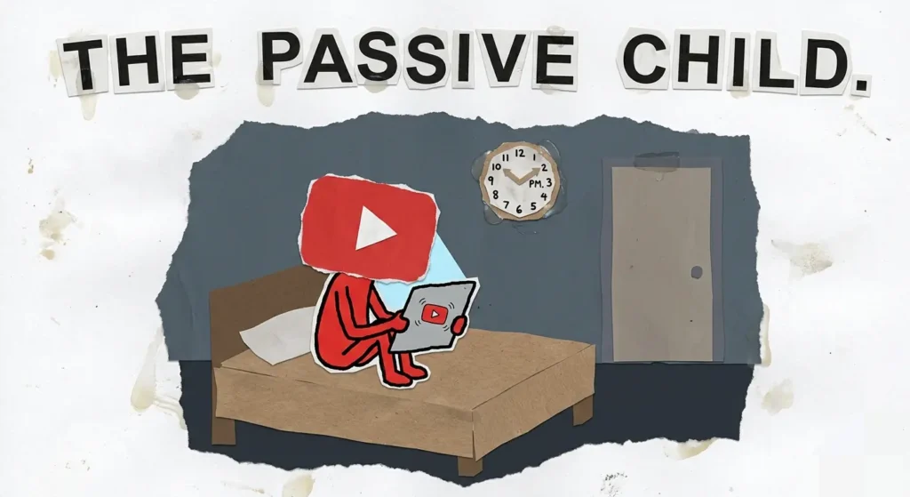 A child sitting alone passively consuming digital content showing harmful screen time effects on children