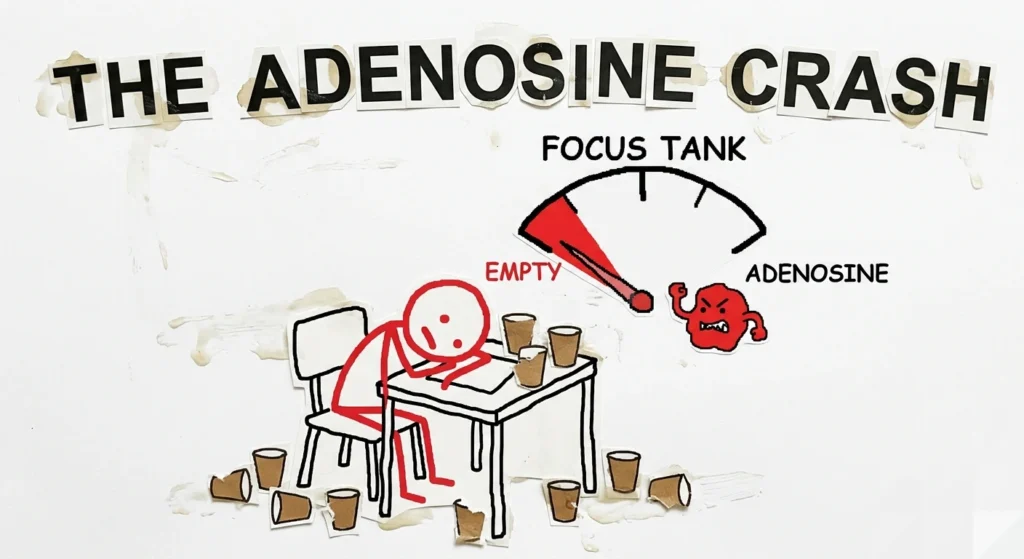 Why a 14-hour study day causes an adenosine crash.