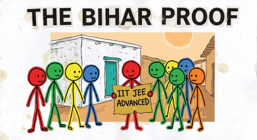 Rural students achieving IIT-JEE success through community-based learning support.