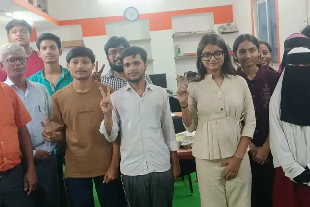 Students celebrating JEE success in their village