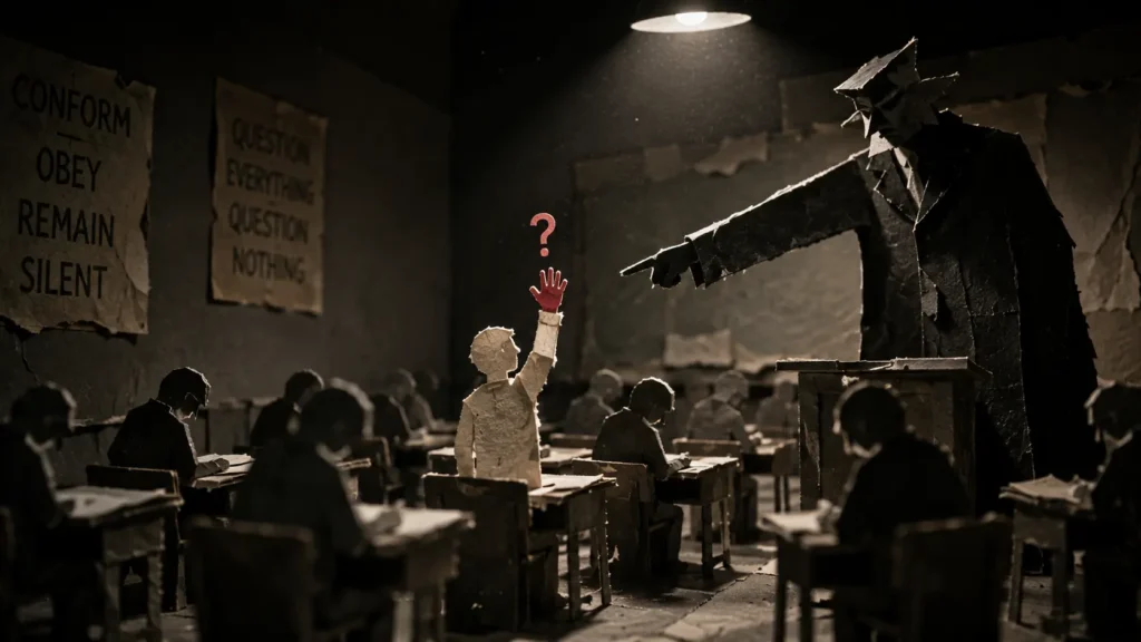 A student punished for asking a question in the traditional learning culture in India