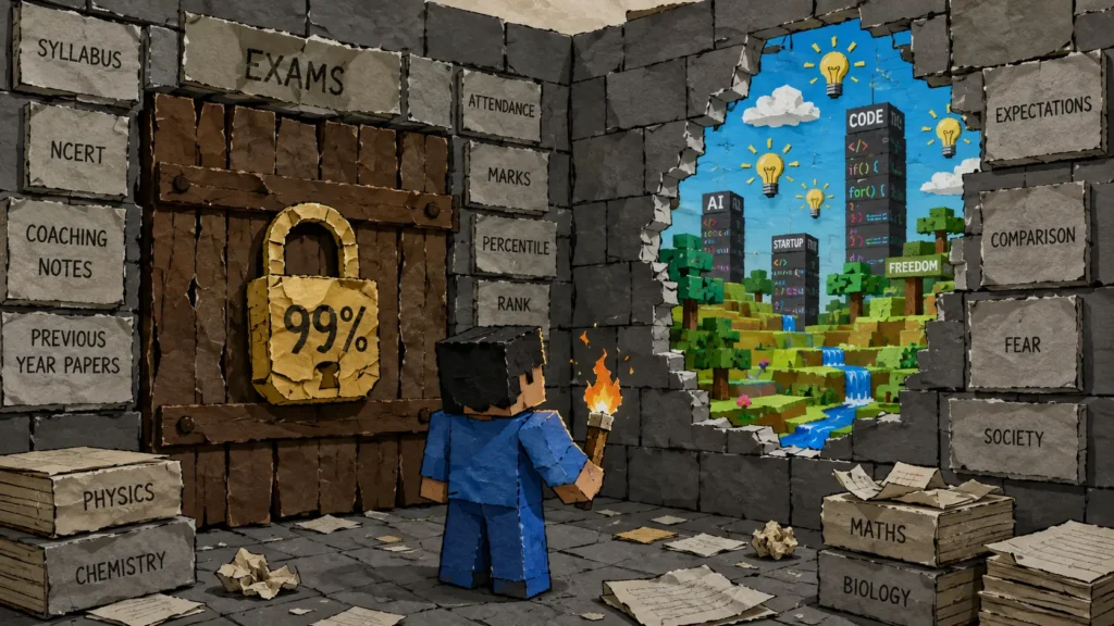 A split visual contrasting a trapped student with a 99 percent trophy against a free student holding an idea lightbulb, illustrating why adapting is the most important skill in 2026.