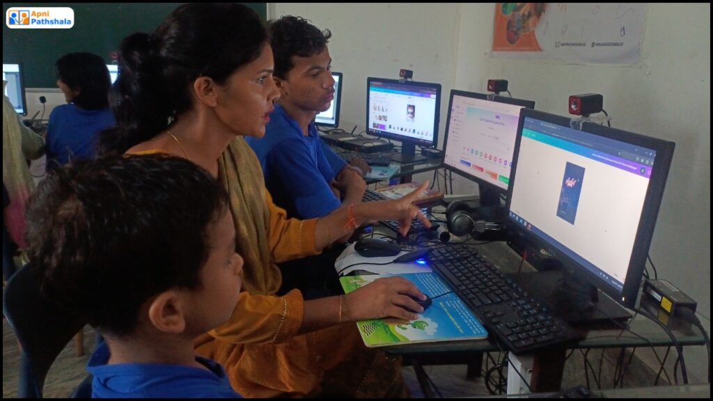 teacher explain students how to use computer 
