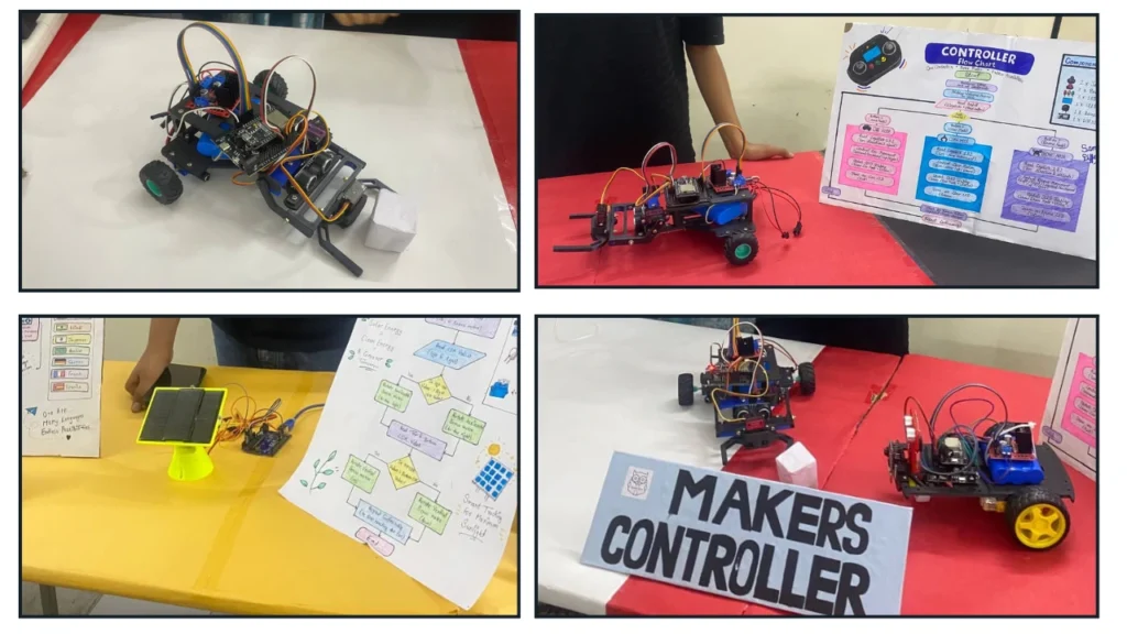 Students work together to solve a hands-on project problem